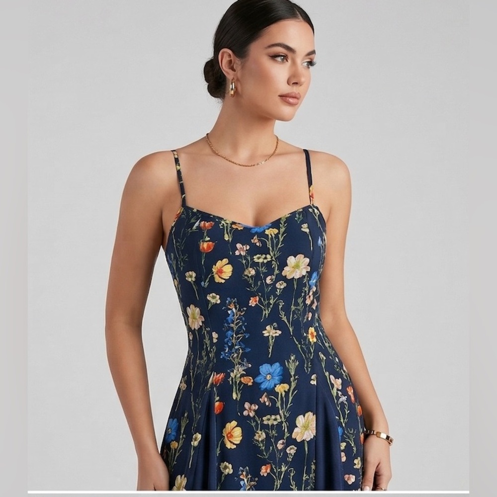 Midnight Navy Floral Print Maxi Dress - Picture 6 of 10